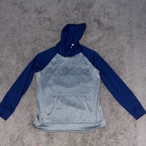 Adidas Sweatshirt! Dark Blue and Gray!! XL (in kids) Hooded and has Pockets! 💙